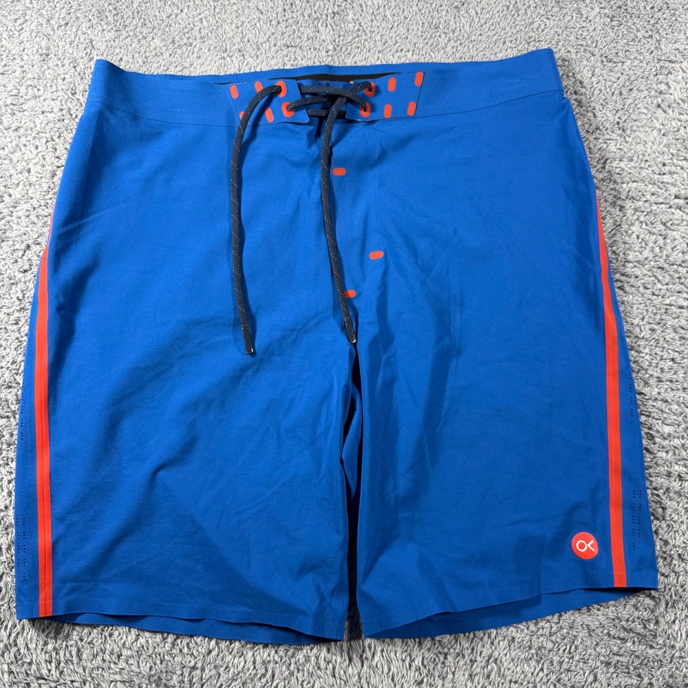 Outerknown Apex Board Shorts Mens 31 Blue Orange Striped Recycled Stretch Trunks